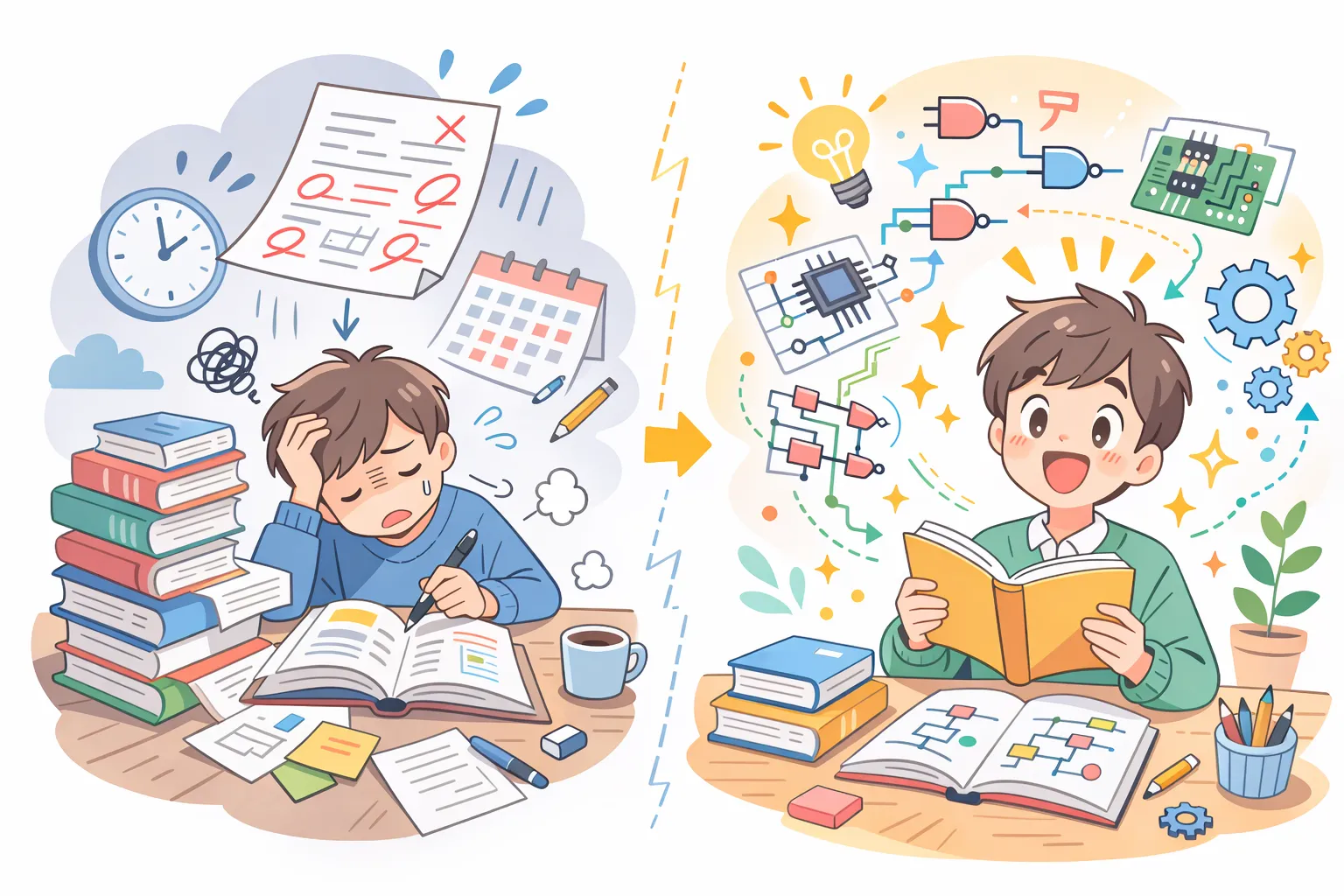 外発的動機(資格のための勉強)と内発的動機(好奇心からの学び)の対比